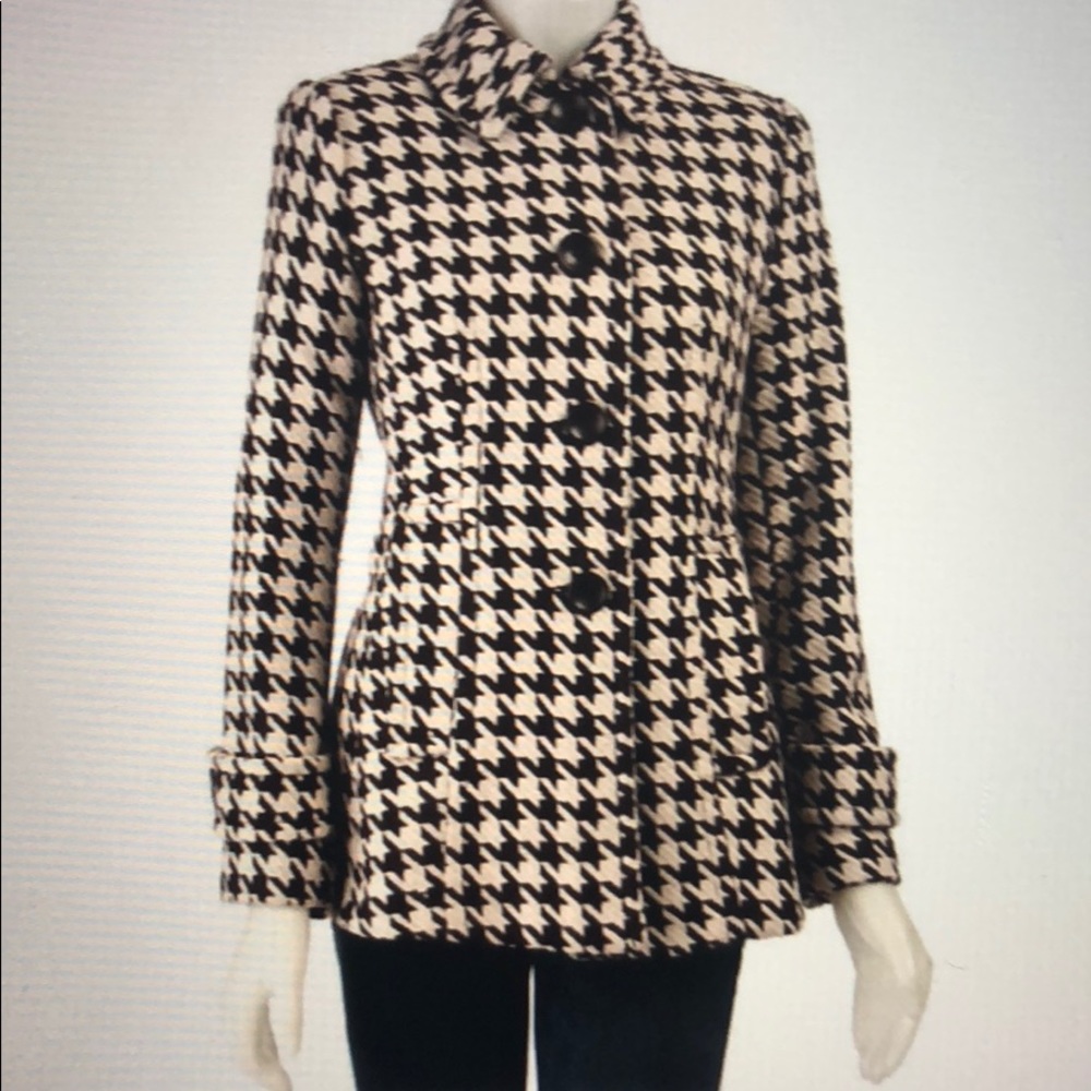 ANNE KLEIN Brown & Cream Houndstooth Jacket